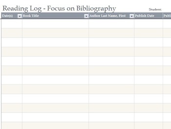 Preview of Reading Log - Focus on Bibliography