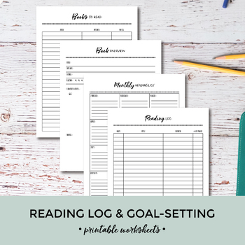 Reading Log & Goal Setting Worksheets by Pretty Nerdy Press | TPT