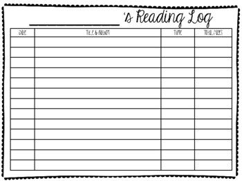 Reading Log - Horizontal by Brooke Tolar | Teachers Pay Teachers