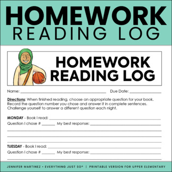 Preview of Reading Log - Independent Reading Response Homework Log - Use with any book