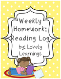 Reading Log Weekly Homework Sheet