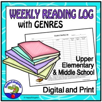 Preview of Reading Log for Independent Reading with Genres - Weekly Reading Accountability