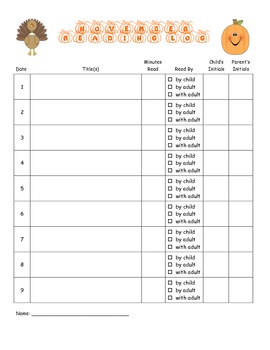 FREE Reading Log for November by Mrs First Grade | TPT