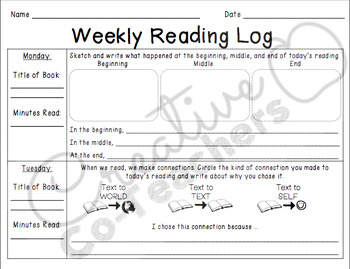 Preview of Reading Log with Comprehension Questions