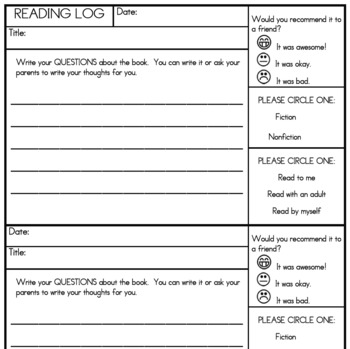 Reading Log with Questions and Details by Dear Kinder | TpT