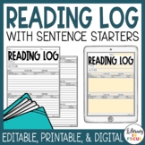 Reading Log with Summary | Editable | Weekly | Sentence St