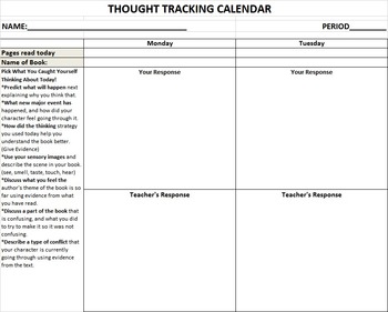 Preview of Reading Logs-Thought Tracking Calendar