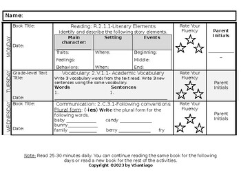 Preview of Reading Logs by Florida BEST Standards- 2nd Grade (EDITABLE VERSION)
