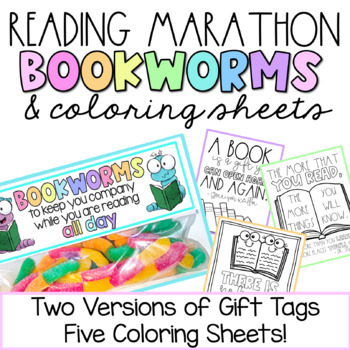 Preview of Reading Marathon Bookworm Gift Tags & Coloring Sheets | Student Gift