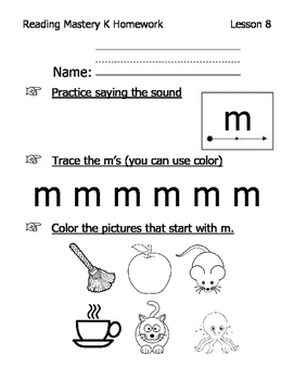 Reading Mastery K Signature Homework Lessons 1-20 by Eileen Stewart