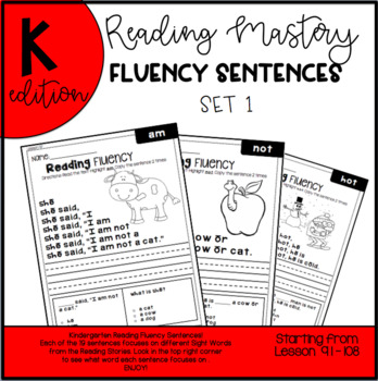 Preview of Reading Mastery Reading Fluency Sentences L91-108 (Set 1)