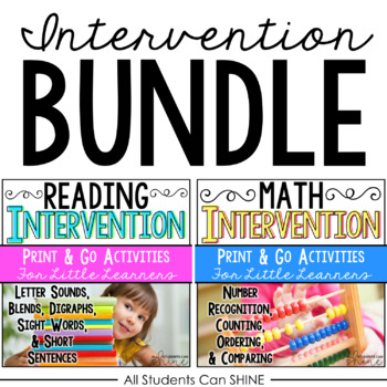Preview of Reading & Math Intervention Bundle K-1st Grade - Printable for Distance Learning