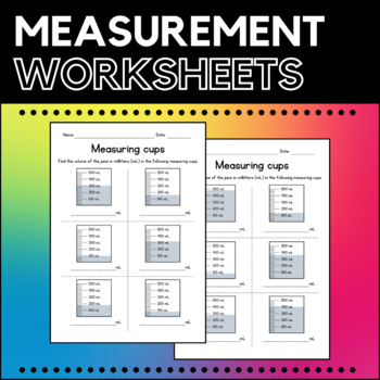 Preview of Reading Measuring Cups - Metric Units (milliliters) - Measurement Worksheets