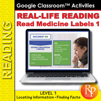 Preview of Reading Medicine Labels Level 1 - GOOGLE: Life Skills - Comprehension Activities