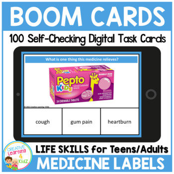 Preview of Life Skills: Reading Medicine Labels - Boom Cards for Distance Learning