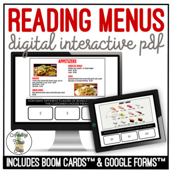Preview of Reading Menus Digital Interactive Activity