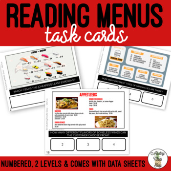 Preview of Reading Menus Task Cards