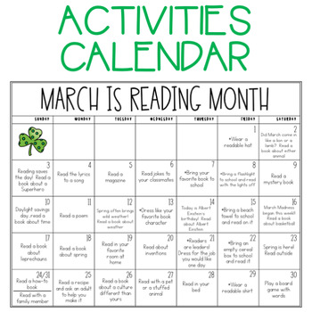 March is Reading Month Calendar & Reading Logs by The Mitten State Teacher