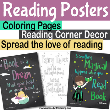 Preview of Reading Posters, Coloring Pages, Classroom Library Décor, Library Décor