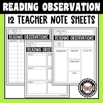 Preview of Reading Observation Note- Taking Sheets | Reading Data Collection