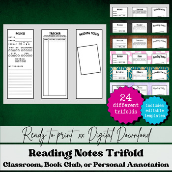 Preview of Reading Note Tracker, Annotation Trifold, Reading Foldable