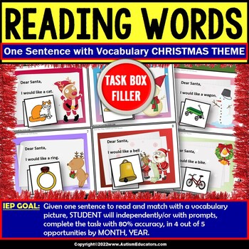 Preview of Reading Nouns | Santa Letter for Christmas Task Box Filler for Special Education