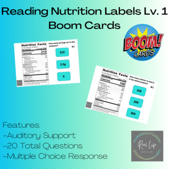 Preview of Reading Nutrition Facts Multiple Choice Boom Cards