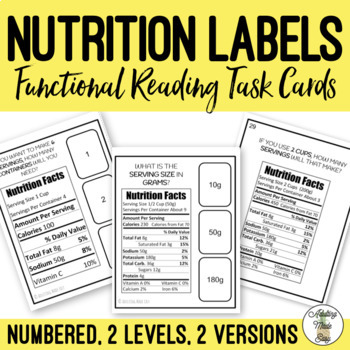 Preview of Reading Nutrition Labels Task Cards