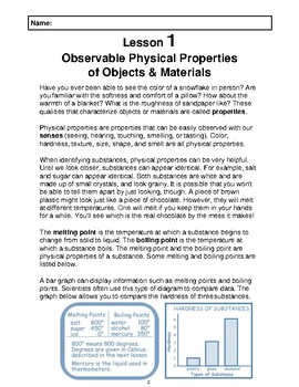 Preview of Reading Passage 1: Observable Physical Properties of Objects & Materials (Word)