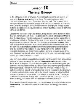 Preview of Reading Passage 10: Thermal Energy PDF