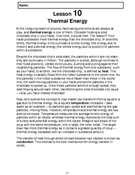 Preview of Reading Passage 10: Thermal Energy (Word)