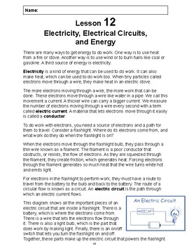 Preview of Reading Passage 12: Electricity, Electrical Circuits, and Energy PDF