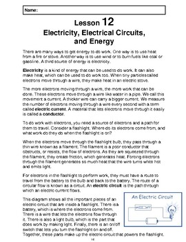 Preview of Reading Passage 12: Electricity, Electrical Circuits, and Energy (Word)