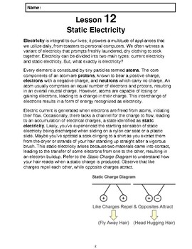 Preview of Reading Passage 12: Static Electricity (Word)