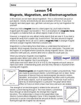 Preview of Reading Passage 14: Magnets Magnetism and Electromagnetism PDF