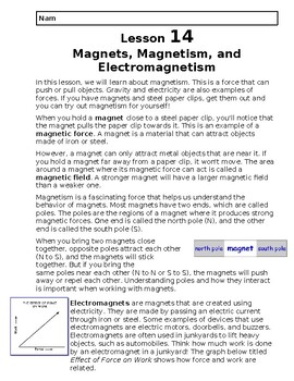 Preview of Reading Passage 14: Magnets Magnetism and Electromagnetism (Word)