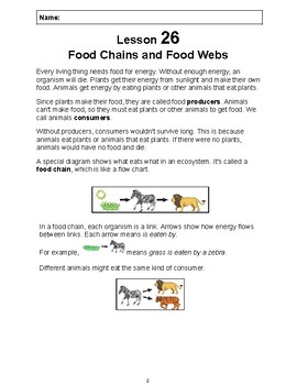 Reading Passage 26: Food Chains and Food Webs PDF | TPT