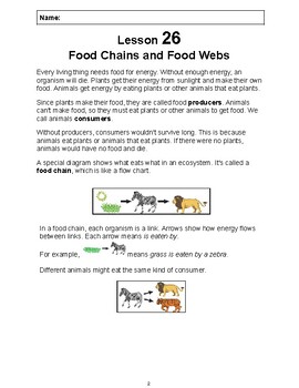 Preview of Reading Passage 26: Food Chains and Food Webs PDF