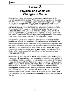 Preview of Reading Passage 3: Physical and Chemical Changes in Matter (Word)