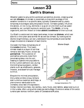 Preview of Reading Passage 33: Earth's Biomes (Word)