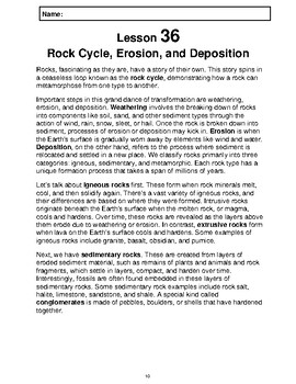 Preview of Reading Passage 36: Rock Cycle Erosion and Deposition (Word)