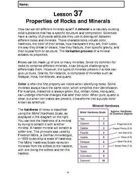 Preview of Reading Passage 37: Properties of Rocks and Minerals (Word)