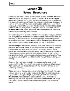 Preview of Reading Passage 39: Natural Resources (Word)