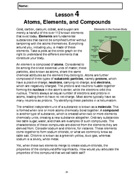 Preview of Reading Passage 4: Atoms, Elements, and Compounds (Word)