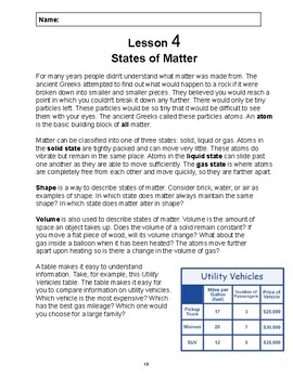 Preview of Reading Passage 4: States of Matter PDF