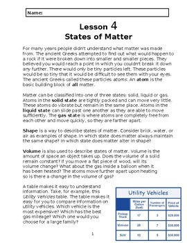 Preview of Reading Passage 4: States of Matter (Word)