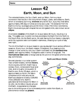 Preview of Reading Passage 42: Earth Moon and Sun (Word)