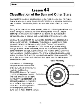Preview of Reading Passage 44: Classification of the Sun and Other Stars (Word)