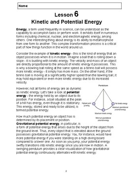 Preview of Reading Passage 6: Kinetic & Potential Energy PDF