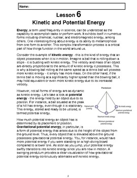 Preview of Reading Passage 6: Kinetic & Potential Energy (Word)